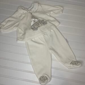 Vitamins Baby Girl Holiday Set 0-3 MONTHS - White Jacket & Footed Pants